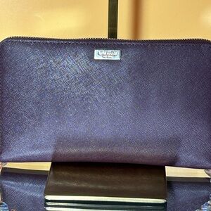 Kate Spade Shimmering Purple Leather Clutch Approx. 9” x 5” x 1” EUC Like New